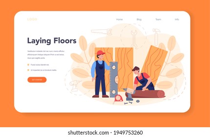 Flooring installer web banner or landing page. Professional parquet laying