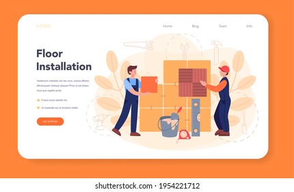 Flooring installer web banner or landing page. Professional parquet laying