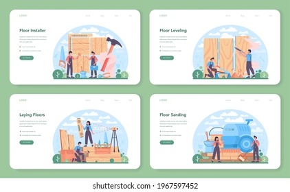 Flooring installer web banner or landing page set. Professional parquet laying