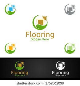 Flooring Logo for Parquet Wooden or vinyl hardwood granite tile vector Design