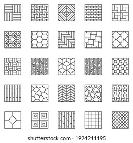 Flooring outline icons set. Vector Floor Materials - parquet, laminate, plank, floor tiles concept linear symbols collection