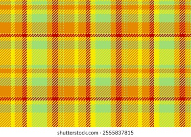 Flooring texture background plaid, skirt pattern check tartan. Fibrous textile vector seamless fabric in amber and radioactive colors palette.