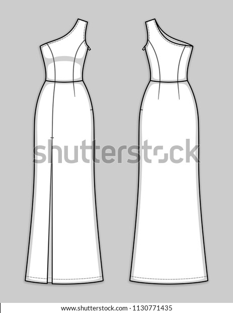 Floorlength Fitted One Shoulder Dress Asymmetrical Stock Vector