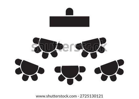 Floorplan of seats arrangement on meeting, seminar, training or other business event. Room seatings interior plan in top view. Schematic tables and chairs silhouettes set. Vector outline illustration.