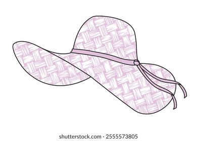 Floppy brim hat for ladies vector mockup template technical drawing.