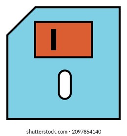 Floppy disc cassette diskette old icon with blue and orange color vector design symbol illustration