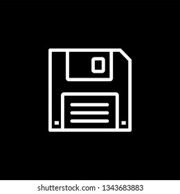 Floppy Disc Line Icon On Black Background. Black Flat Style Vector Illustration.