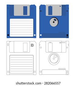 Floppy disk 3,5 inches in color and outlines.
