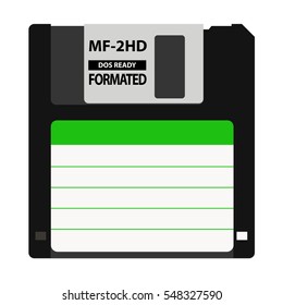 The floppy disk in the 3.5-inch is used in older computers. It can be used as a symbol of the history of technology and data storage. On isolated white background.