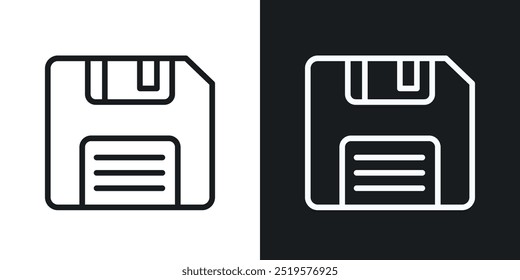 Floppy disk black and white icon.