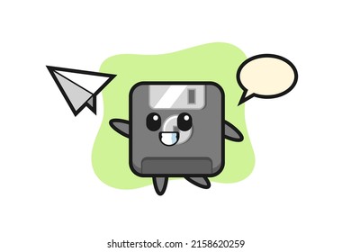 floppy disk cartoon character throwing paper airplane , cute style design for t shirt, sticker, logo element