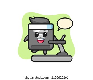 floppy disk cartoon character walking on the treadmill , cute style design for t shirt, sticker, logo element