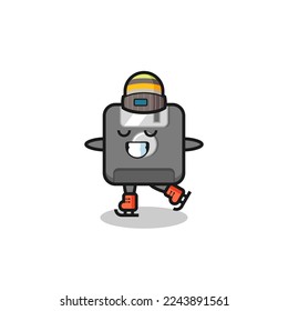 floppy disk cartoon as an ice skating player doing perform , cute style design for t shirt, sticker, logo element