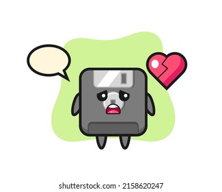 Diskette Cartoon Illustration ist gebrochenes Herz, süßes Design für T-Shirt, Aufkleber, Logo-Element
