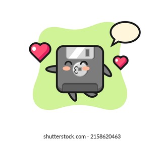 floppy disk character cartoon with kissing gesture , cute style design for t shirt, sticker, logo element