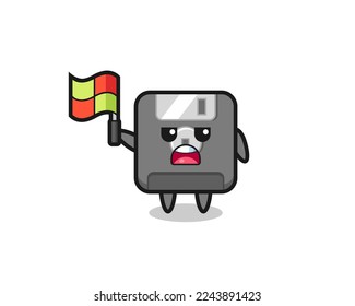 floppy disk character as line judge putting the flag up , cute style design for t shirt, sticker, logo element