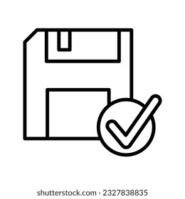 floppy disk with checkmark, illustration of saved file icon vector