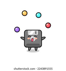 the floppy disk circus cartoon juggling a ball , cute style design for t shirt, sticker, logo element