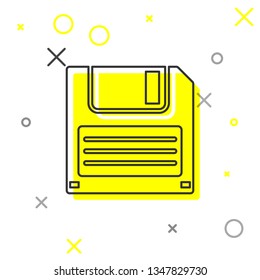 Floppy disk for computer data storage line icon isolated on white background. Diskette sign. Vector Illustration