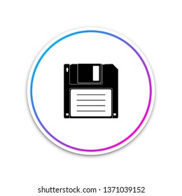 Floppy disk for computer data storage icon isolated on white background. Diskette sign. Circle white button. Vector Illustration