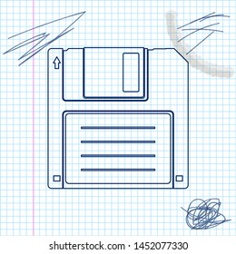 Floppy disk for computer data storage line sketch icon isolated on white background. Diskette sign. Vector Illustration