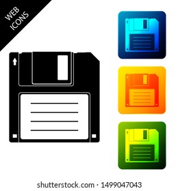 Floppy disk for computer data storage icon isolated. Diskette sign. Set icons colorful square buttons. Vector Illustration