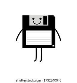 floppy disk cute character vintage object flat design