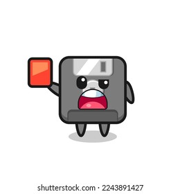 floppy disk cute mascot as referee giving a red card , cute style design for t shirt, sticker, logo element