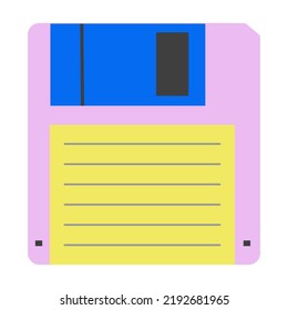 Floppy disk. Device of the 80s, 90s for data storage. Flat style. Vector illustration