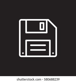 Floppy disk, diskette line icon, outline vector sign, linear white pictogram isolated on black. Save symbol, logo illustration