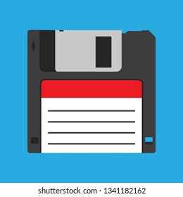 Floppy disk diskette vintage black backup device obsolete vector icon. Computer memory drive magnetic square datum