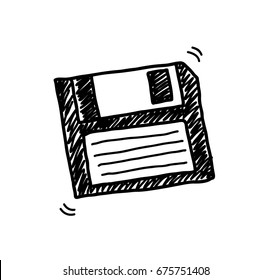 Floppy Disk Doodle, a hand drawn vector doodle illustration of a floppy disk.