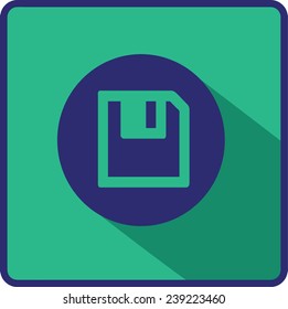 Floppy disk download. Flat modern web button.