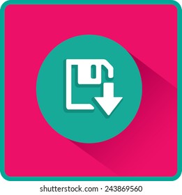 Floppy disk download. Flat modern web button 