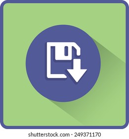 Floppy disk download. Flat modern web button