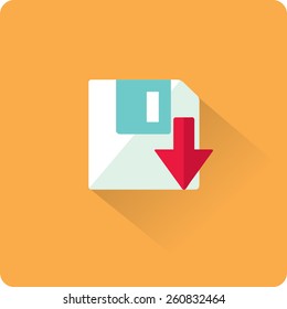 Floppy disk download. Flat modern web button