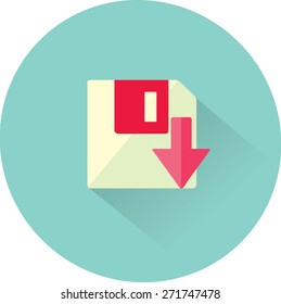 Floppy disk download. Flat modern web button