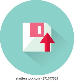 Floppy disk download. Flat modern web button