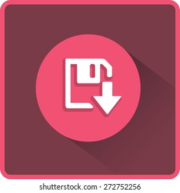 Floppy disk download. Flat modern web button