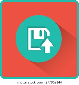Floppy disk download. Flat modern web button