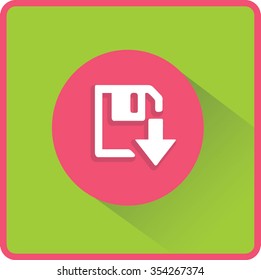 Floppy disk download. Flat modern web button