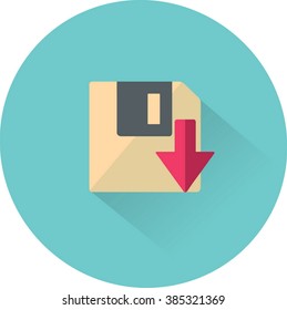 Floppy disk download. Flat modern web button