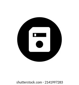 Icono de disquete en redondo negro