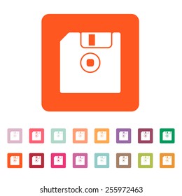The floppy disk icon. Diskette symbol. Flat Vector illustration. Button Set