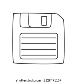 Floppy Disk icon in doodle style isolated on white background. HD diskette old data media.