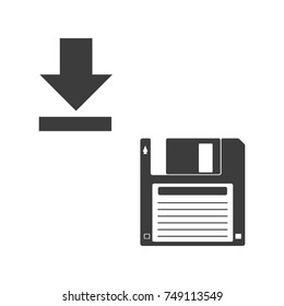 Floppy disk icon. Flat black vector illustration on white background.