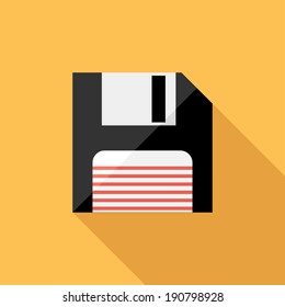 Floppy disk icon. Flat design style modern vector illustration. Isolated on stylish color background. Flat long shadow icon. Elements in flat design.