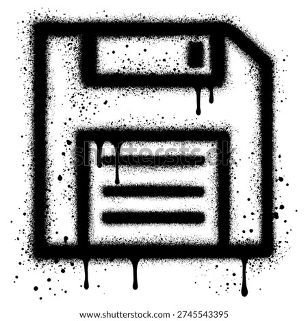 Floppy disk icon in graffiti style with black spray paint