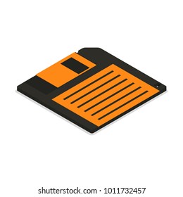 Floppy disk icon isolated on white background. Element for the design of digital devices and computer accessories. Flat 3d isometric style, vector illustration.