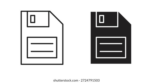 Diskettensymbol im Liniendesign und in Schwarz-Weiß-Volltonfarbe für Designs